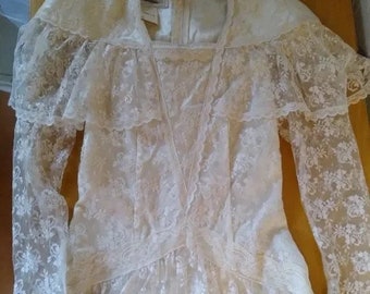 Vintage Gunne Sax White Lace Prairie Dress