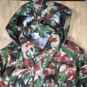 Deasdstock Vintage Swiss Army Military Woodland Camouflage Leibermuster Norsel Alpenflage Field Jacket Parka With Hood