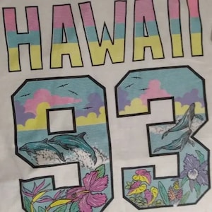 Vintage 90s Single Stitch Hawaii 1993 Neon Spell Out Graphic T-Shirt