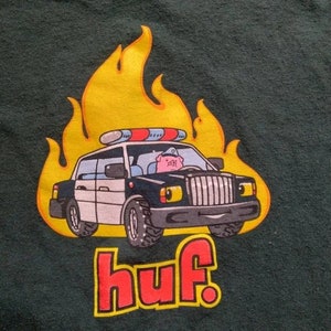Vintage Huf Pig Cop Car Police Burning Flame T-Shirt