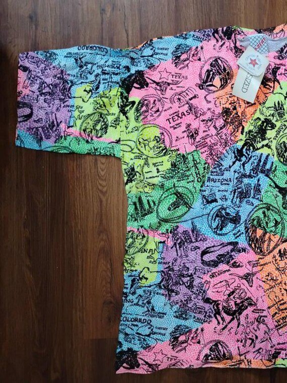 NWT Vintage Neon Americana Wild West Map AOP T-Shirt View 2