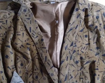 Vintage 80s Geometric Pattern Leather Jacket
