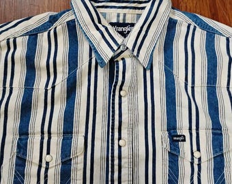 Camisa vaquera vintage Wrangler Brushpopper Stripe Pearl con botones a presión