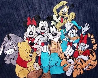 Vintage Disney Charaktere Gestickter Rundhals Pullover
