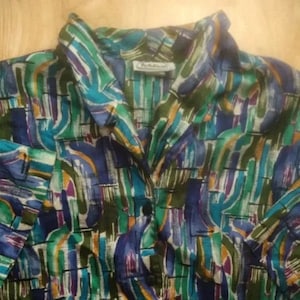 Vintage Notations Abstract Brushstroke Polyester Short Sleeve Button Down Disco Shirt