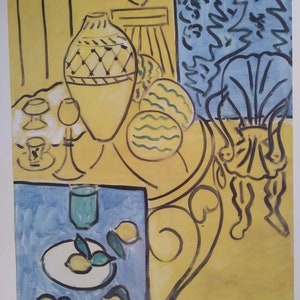 Vintage Henri Matisse Yellow and Blue Interior 1946 Print Lithograph