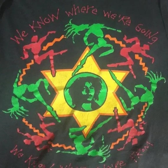 Vintage 90s Single Stitch Bob Marley Exodus Neon … - image 1