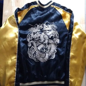 Vintage Japan Dragon Tiger Wendbare Satin Souvenir Bomberjacke