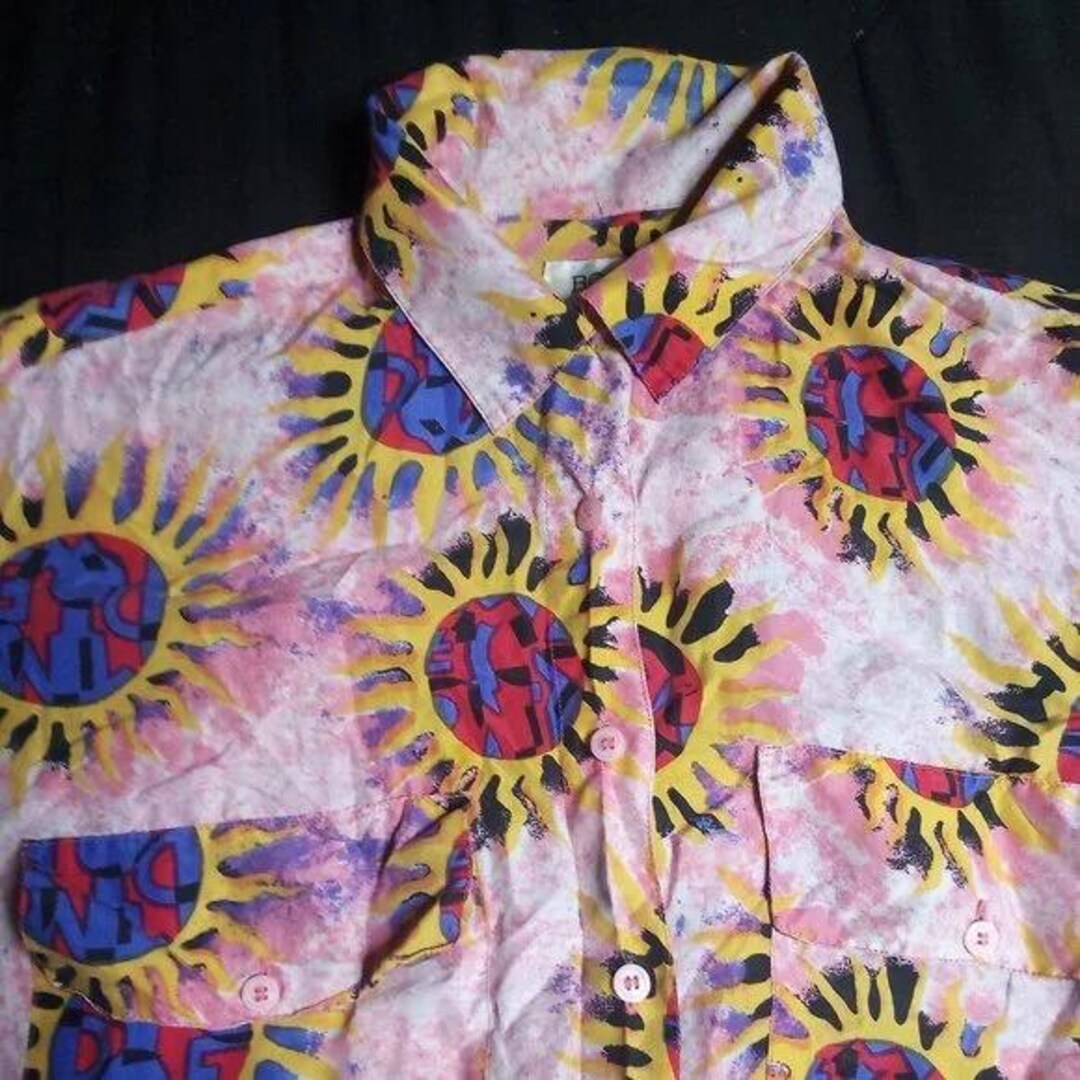 Vintage Bogari Sun Pattern Silk Button Shirt - Etsy