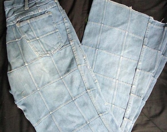 Vintage Brittania Patchwork Window Pane Denim Flare Bell Bottom Jeans