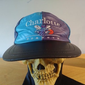 Vintage Charlotte Hornets Leather Pinwheel Snap Back Hat