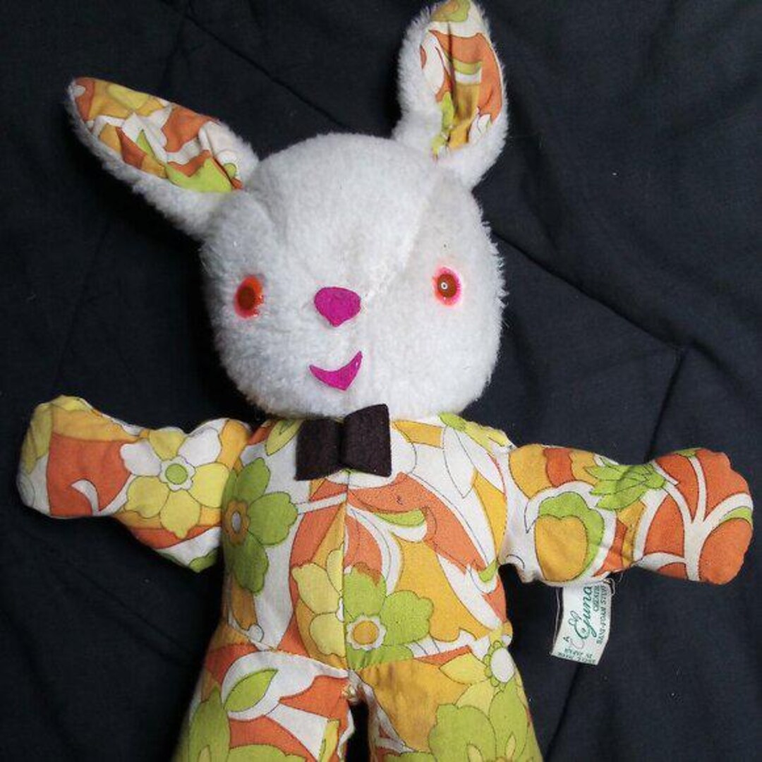 Vintage 60s MCM Gund Easter Bunny Rabbit Floral Plush Toy 12