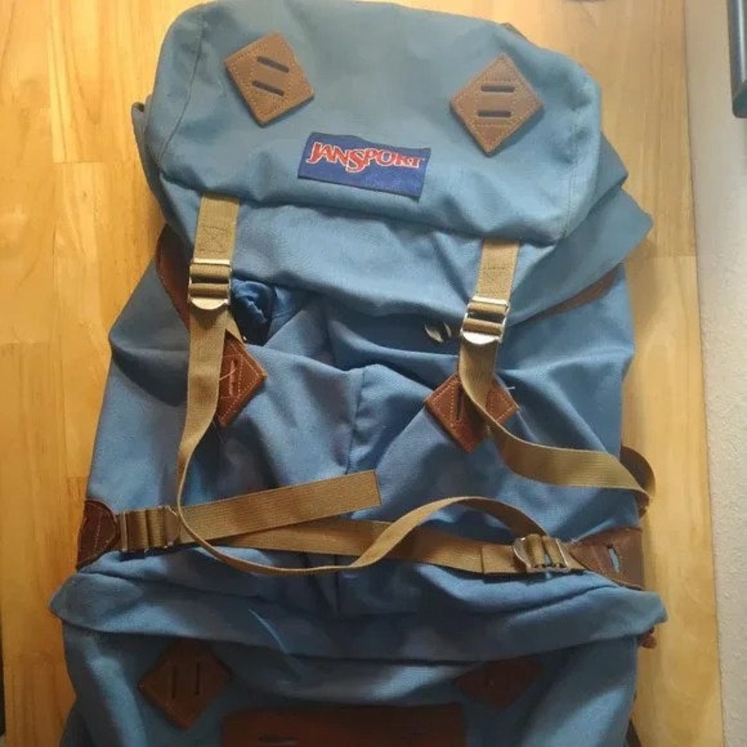 Vintage 80s JANSPORT Canvas Leather Internal Frame Backpack Satchel USA