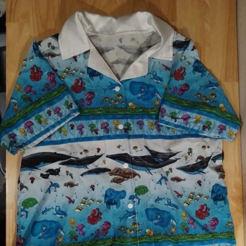 Fish Pattern Clothes Vintage Cartoon Fish Ocean Life Pattern Hawaiian Shirt - Etsy