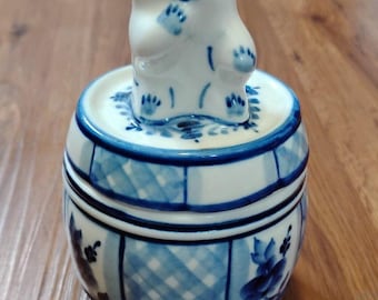 Słoik na miód z rosyjskiej porcelany Gzhel w stylu vintage, ZSRR