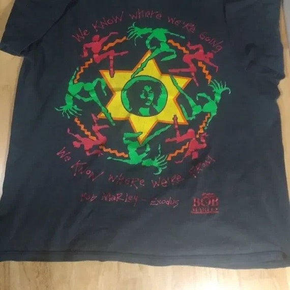 Vintage 90s Single Stitch Bob Marley Exodus Neon … - image 3