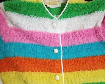 Vintage 70s Finest Quality Imports Rainbow Stripe Cardigan Sweater