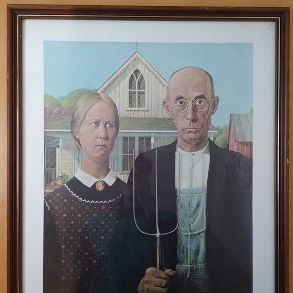 Vintage American Gothic Grant Wood Print Litho 1942 New York