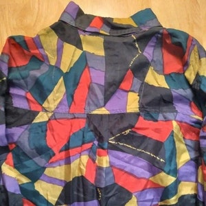 Vintage Protest Abstract Geometric Color Block Silk Shirt Long Sleeve