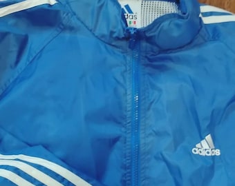 Vintage 90s Adidas Striped Windbreaker Jacket - Collapsible Hood Folds Into Collar