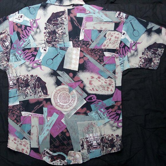 Vintage BTX Abstract Geometric Pattern Button Shi… - image 6