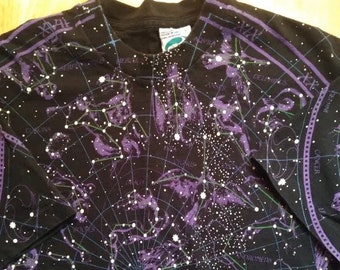 Vintage 90s Liquid Blue Constellations Zodiac Astrology AOP T-Shirt