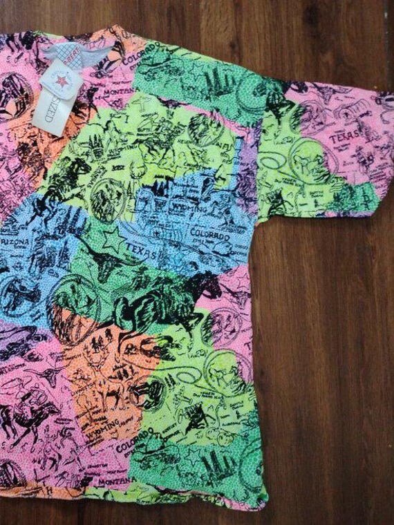 NWT Vintage Neon Americana Wild West Map AOP T-Shirt View 3
