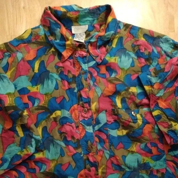 Vintage Harnold Abstract Silk Button Down Hawaiian Shirt