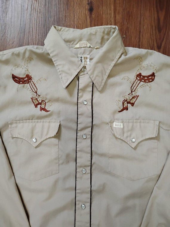 Vintage Bar B Cowboy Boots Embroidered Western Pearl Snap Shirt