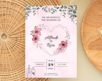 Invitación de boda Plantilla de itinerario de boda minimalista Invitación de boda personalizada Boda verde salvia Invitación de boda hecha a mano Tarjeta de boda