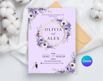 Invitaciones de boda únicas Flores prensadas Tarjeta de detalles de boda Plantilla de invitación de boda boho Guardar la fecha Invitación minimalista de boda