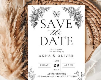 Plantilla para guardar la fecha Invitación para programa de boda Plantilla de itinerario Invitación de boda personalizada Invitaciones imprimibles Tarjeta de boda