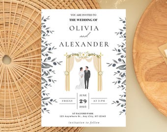 Plantilla de Canva para guardar la fecha Plantilla de invitación para programa de boda Invitación de boda personalizada Invitaciones imprimibles Tarjeta de boda Rsvp