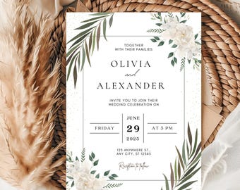 Plantilla de invitación de boda Programa de boda Plantilla de invitación minimalista de Canva Plantillas de itinerario de boda Invitaciones de boda personalizadas