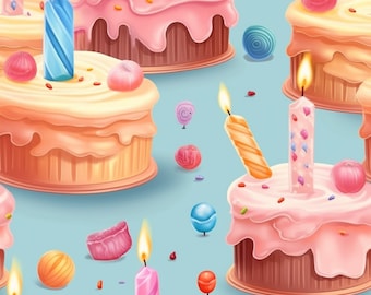 Blue background Birthday cake Pattern, Png , Sublimate Download, Digital Paper, Printable, Background, Birthday Pattern Png