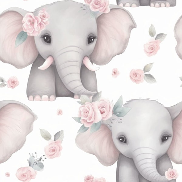 Cute Elephant pink and gray Pattern, Png, Sublimate Download, Digital download, Printable, Wallpapers, Elephant Pattern Png