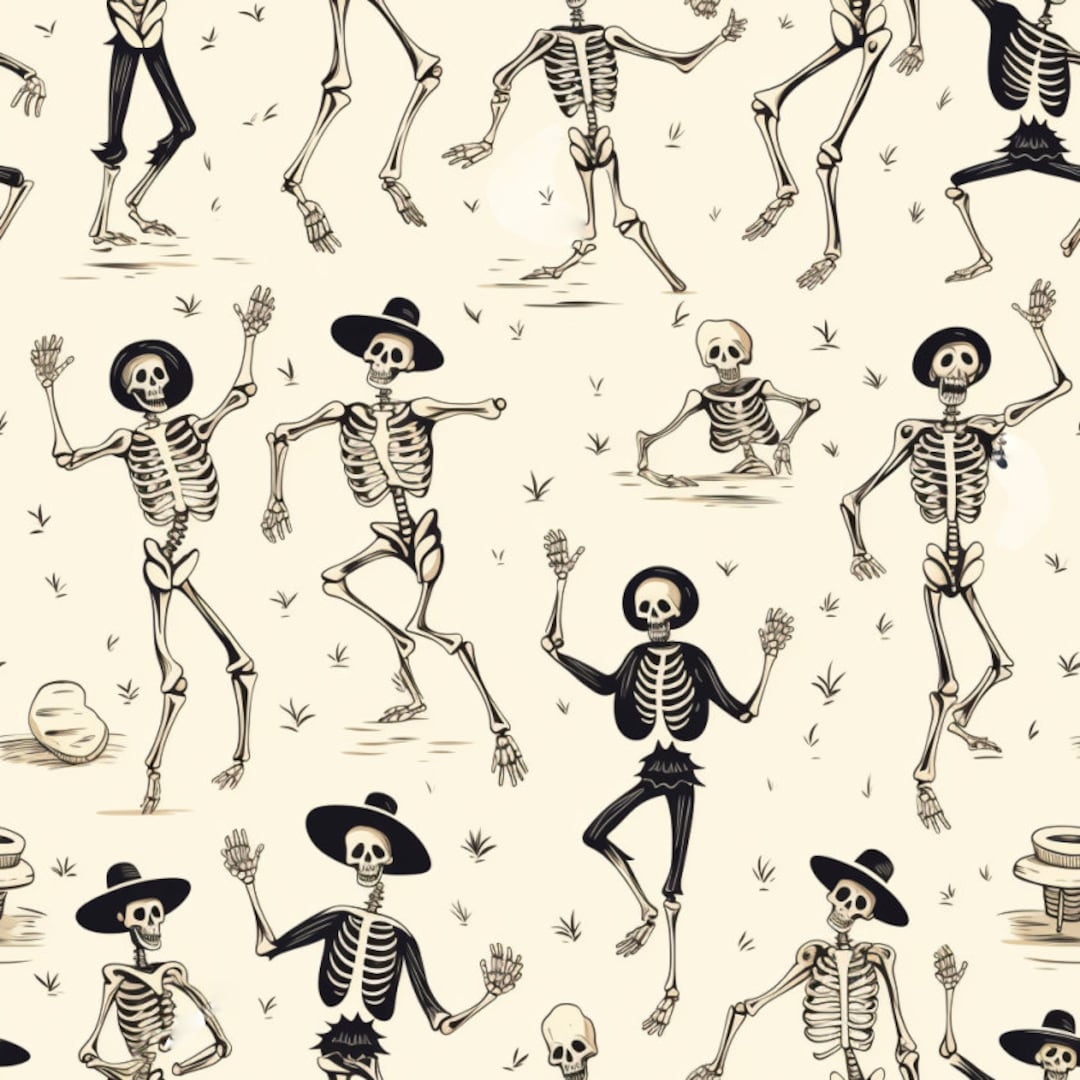 Dancing Halloween Skeleton Seamless Pattern - Etsy