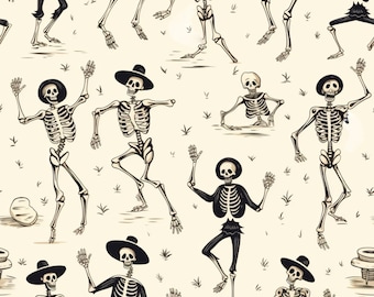 Dancing Halloween Skeleton Seamless Pattern