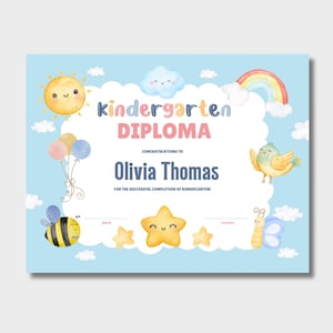Editable Kindergarten Diploma Watercolor | Canva Template Graduation Certificate Printable Preschool, Pre-K, Homeschool Award Certificate
