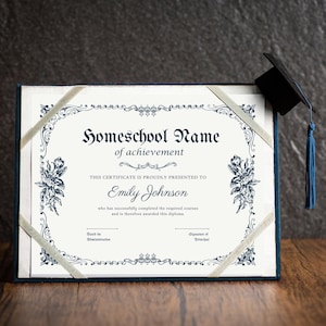Homeschool Diploma Vorlage in Canva bearbeitbar | Floral Printable Abitur Abschluss Zertifikat PDF | Sofort Download
