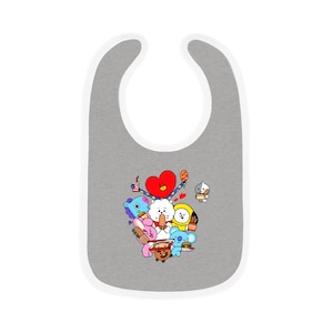 BTS BT21 Baby bib - future BTS Army baby - Great gift for babies, newborns and toddlers! Pink or blue trim or gray backing