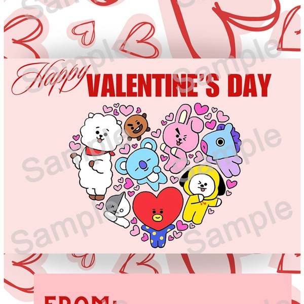 Bts Bt21 Valentine Cards - Instant Digital Download - Svg, EPS, Jpg, Png - Files include: 1- 8.5x11 with a full size & 1 8.5x11 w/4 to page