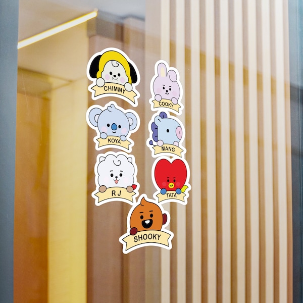 BTS BT21 Vinyl Sticker Decal Deco - Set 7 individual stickers - Great for cars. windows, books, journals, Fanmade, Kpop Gift, BTS Army Gift