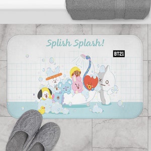 BTS Bt21 Inspired Splish Splash Bath Mat - Perfect BTS bathroom accessory! BTS bath rug - great gift for your Army friend!