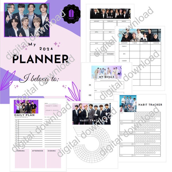BTS 2024 Planner - BTS Digital 2024 Journal -  53 printable pages! Daily - weekly - monthly planner - Habit tracker - Goals - Lists