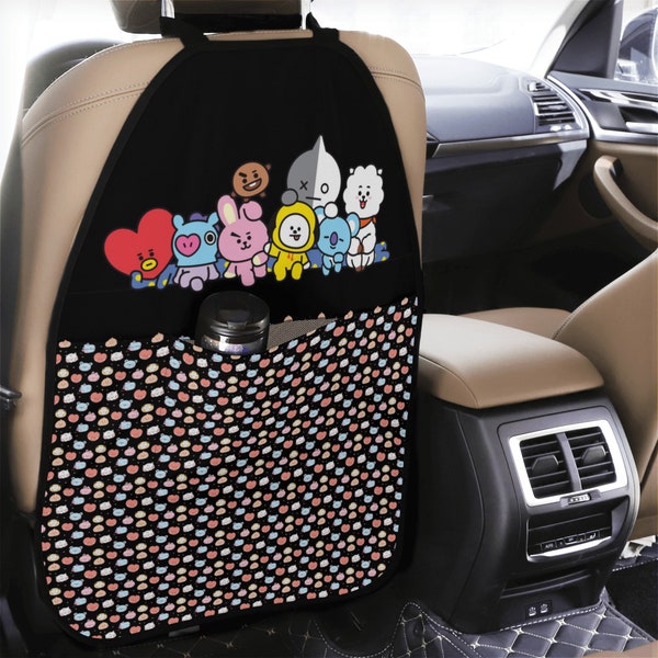 BTS BT21 Black Car Back Seat Cover & Organizer  - BTS car accessories