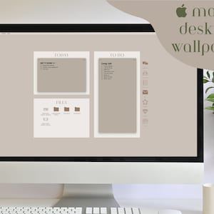 Papier peint de bureau beige minimaliste pour la productivité et la concentration ｜ Organisateur de papier peint de bureau ｜ Organisateur de bureau MAC ｜ Bureau propre et classique