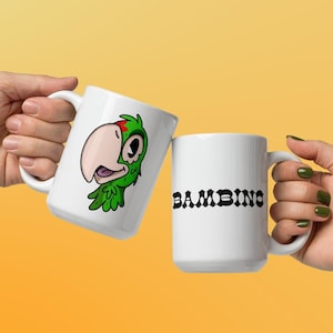 Taza de loro de Iguaca amazónica puertorriqueña de dibujos animados / Bambino