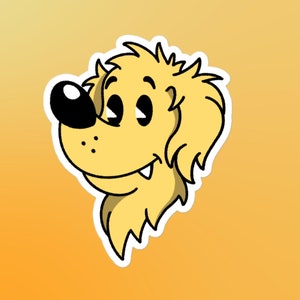 Dibujos animados Golden Retriever vinilo troquelado pegatina / lindo perro ilustraciones / regalo para amantes de los perros / computadora portátil, teléfono, planificador, botella de agua y etiqueta del coche