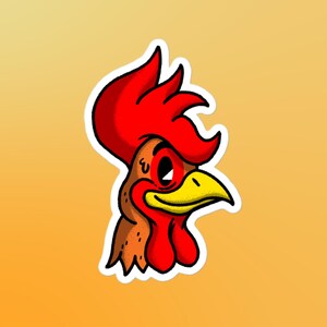 Cartoon haan vinyl gestanst sticker | Lage kippenkunst | Cadeau voor kippenliefhebber | Laptop, telefoonhoes, planner, waterfles en autosticker